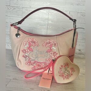 Juicy Couture Velour Floral Purse & Heart Wristlet Set – NWT